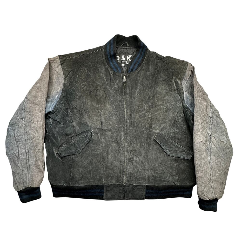 Vintage 90s D&K Classic Suede Leather Bomber Varsity Two Tone Jacket Mens Large